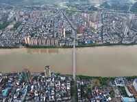 The water level of the Rongan county section of the Rongjiang River in the upper reaches of the Pearl River is rising in Liuzhou, China, on...