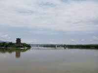 The water level of the Rongan county section of the Rongjiang River in the upper reaches of the Pearl River is rising in Liuzhou, China, on...