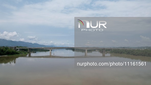 The water level of the Rongan county section of the Rongjiang River in the upper reaches of the Pearl River is rising in Liuzhou, China, on...