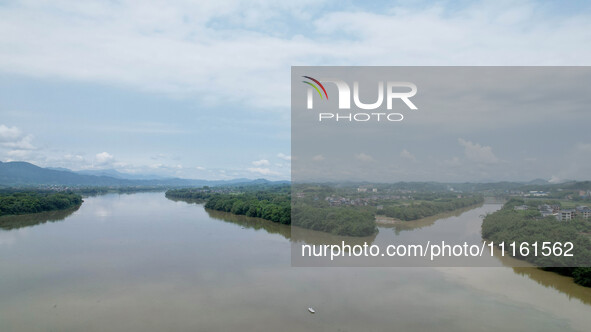 The water level of the Rongan county section of the Rongjiang River in the upper reaches of the Pearl River is rising in Liuzhou, China, on...