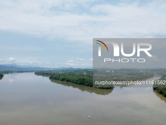 The water level of the Rongan county section of the Rongjiang River in the upper reaches of the Pearl River is rising in Liuzhou, China, on...