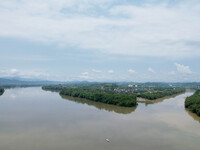 The water level of the Rongan county section of the Rongjiang River in the upper reaches of the Pearl River is rising in Liuzhou, China, on...