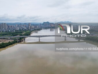 The water level of the Rongan county section of the Rongjiang River in the upper reaches of the Pearl River is rising in Liuzhou, China, on...