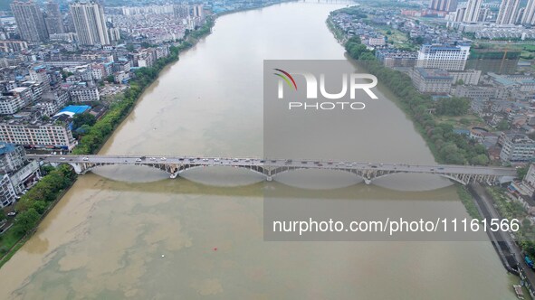 The water level of the Rongan county section of the Rongjiang River in the upper reaches of the Pearl River is rising in Liuzhou, China, on...