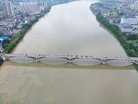 The water level of the Rongan county section of the Rongjiang River in the upper reaches of the Pearl River is rising in Liuzhou, China, on...