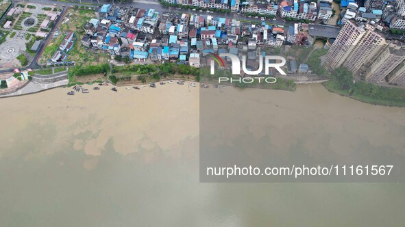 The water level of the Rongan county section of the Rongjiang River in the upper reaches of the Pearl River is rising in Liuzhou, China, on...