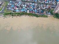 The water level of the Rongan county section of the Rongjiang River in the upper reaches of the Pearl River is rising in Liuzhou, China, on...