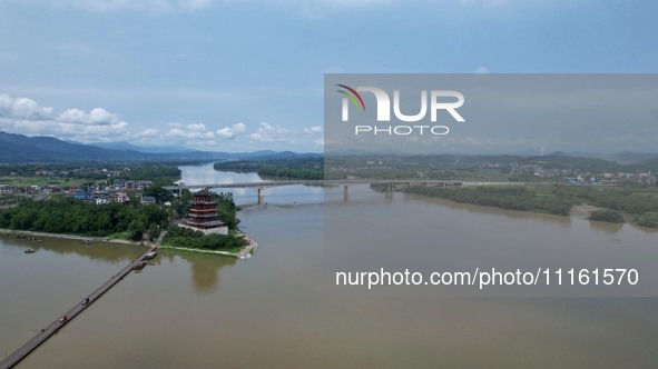 The water level of the Rongan county section of the Rongjiang River in the upper reaches of the Pearl River is rising in Liuzhou, China, on...