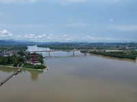 The water level of the Rongan county section of the Rongjiang River in the upper reaches of the Pearl River is rising in Liuzhou, China, on...