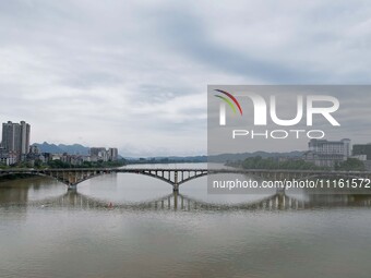 The water level of the Rongan county section of the Rongjiang River in the upper reaches of the Pearl River is rising in Liuzhou, China, on...