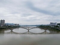 The water level of the Rongan county section of the Rongjiang River in the upper reaches of the Pearl River is rising in Liuzhou, China, on...