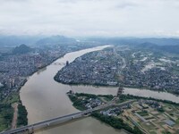 The water level of the Rongan county section of the Rongjiang River in the upper reaches of the Pearl River is rising in Liuzhou, China, on...