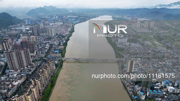 The water level of the Rongan county section of the Rongjiang River in the upper reaches of the Pearl River is rising in Liuzhou, China, on...