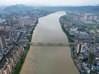 The water level of the Rongan county section of the Rongjiang River in the upper reaches of the Pearl River is rising in Liuzhou, China, on...