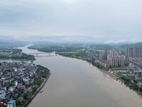 The water level of the Rongan county section of the Rongjiang River in the upper reaches of the Pearl River is rising in Liuzhou, China, on...