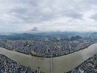 The water level of the Rongan county section of the Rongjiang River in the upper reaches of the Pearl River is rising in Liuzhou, China, on...