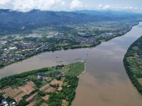 The water level of the Rongan county section of the Rongjiang River in the upper reaches of the Pearl River is rising in Liuzhou, China, on...