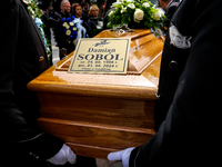 A coffin is seen during a funeral of Damian Sobol, a volunteer for World Central Kitchen, who was killed in an Israeli attack on Gaza Strip,...