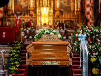 A coffin of Damian Sobol, a volunteer for World Central Kitchen, who was killed in an Israeli attack on Gaza Strip, while delivering humanit...