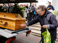 Family and friends attend a funeral of Damian Sobol, a volunteer for World Central Kitchen, who was killed in an Israeli attack on Gaza Stri...