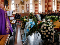 Family and friends attend a funeral of Damian Sobol, a volunteer for World Central Kitchen, who was killed in an Israeli attack on Gaza Stri...