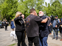 José Andrés, a funder of World Central Kitchen greets with WCK volunteers after the funeral of Damian Sobol, a volunteer for World Central K...