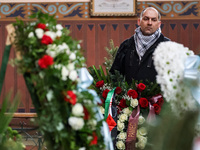 A Plestinian activist attends a funeral of Damian Sobol, a volunteer for World Central Kitchen, who was killed in an Israeli attack on Gaza...