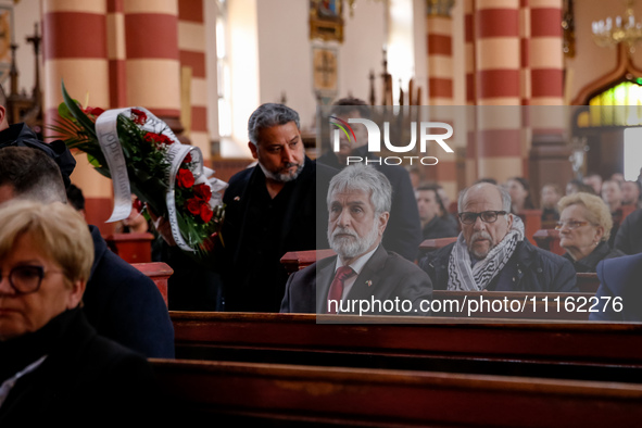 Palestinian ambassador to Poland Mahmoud Khalifa attend a funeral of Damian Sobol, a volunteer for World Central Kitchen, who was killed in...