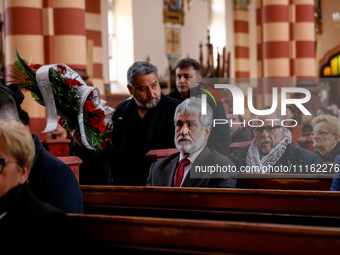 Palestinian ambassador to Poland Mahmoud Khalifa attend a funeral of Damian Sobol, a volunteer for World Central Kitchen, who was killed in...