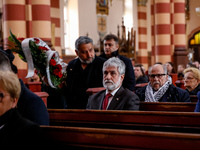 Palestinian ambassador to Poland Mahmoud Khalifa attend a funeral of Damian Sobol, a volunteer for World Central Kitchen, who was killed in...