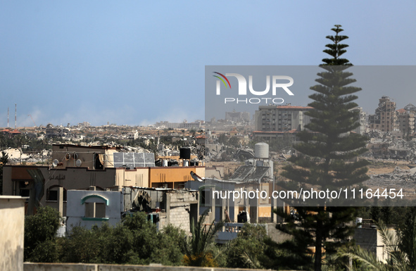 A general view is showing the rubble of destroyed buildings in Al-Zahra on the southern outskirts of Gaza City, on April 21, 2024, amid ongo...