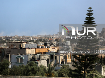 A general view is showing the rubble of destroyed buildings in Al-Zahra on the southern outskirts of Gaza City, on April 21, 2024, amid ongo...