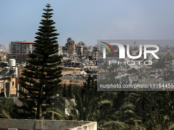 A general view is showing the rubble of destroyed buildings in Al-Zahra on the southern outskirts of Gaza City, on April 21, 2024, amid ongo...