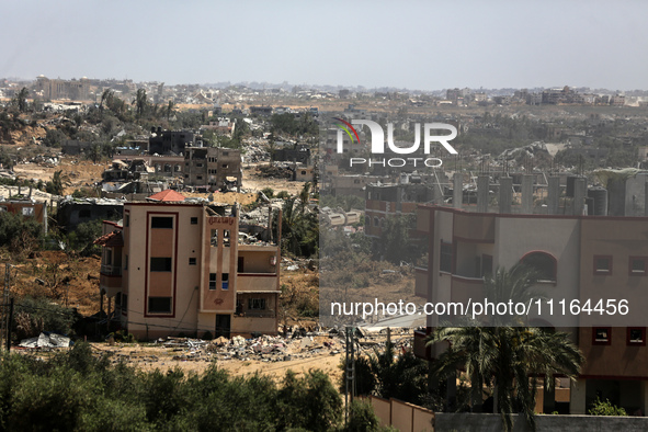 A general view is showing the rubble of destroyed buildings in Al-Zahra on the southern outskirts of Gaza City, on April 21, 2024, amid ongo...