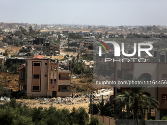 A general view is showing the rubble of destroyed buildings in Al-Zahra on the southern outskirts of Gaza City, on April 21, 2024, amid ongo...