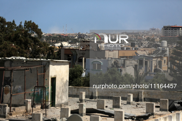 A general view is showing the rubble of destroyed buildings in Al-Zahra on the southern outskirts of Gaza City, on April 21, 2024, amid ongo...