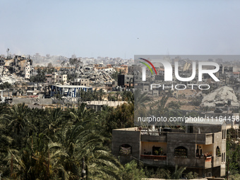 A general view is showing the rubble of destroyed buildings in Al-Zahra on the southern outskirts of Gaza City, on April 21, 2024, amid ongo...