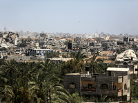 A general view is showing the rubble of destroyed buildings in Al-Zahra on the southern outskirts of Gaza City, on April 21, 2024, amid ongo...