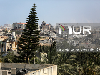 A general view is showing the rubble of destroyed buildings in Al-Zahra on the southern outskirts of Gaza City, on April 21, 2024, amid ongo...