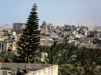 A general view is showing the rubble of destroyed buildings in Al-Zahra on the southern outskirts of Gaza City, on April 21, 2024, amid ongo...