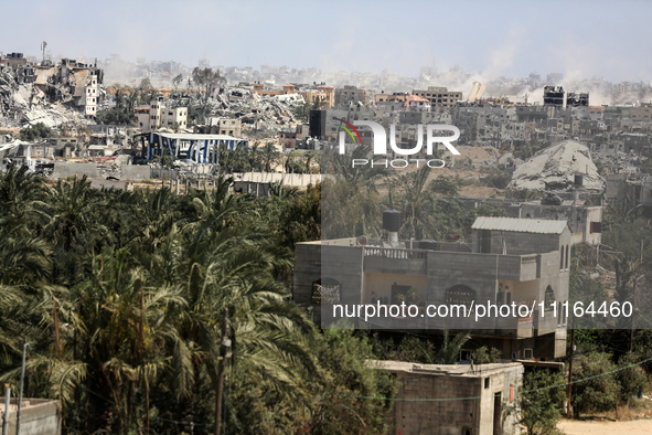 A general view is showing the rubble of destroyed buildings in Al-Zahra on the southern outskirts of Gaza City, on April 21, 2024, amid ongo...