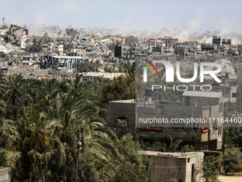 A general view is showing the rubble of destroyed buildings in Al-Zahra on the southern outskirts of Gaza City, on April 21, 2024, amid ongo...