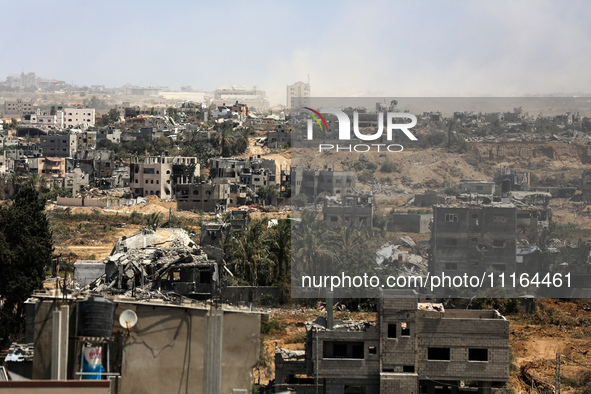 A general view is showing the rubble of destroyed buildings in Al-Zahra on the southern outskirts of Gaza City, on April 21, 2024, amid ongo...