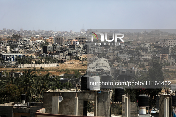 A general view is showing the rubble of destroyed buildings in Al-Zahra on the southern outskirts of Gaza City, on April 21, 2024, amid ongo...