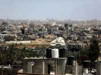 A general view is showing the rubble of destroyed buildings in Al-Zahra on the southern outskirts of Gaza City, on April 21, 2024, amid ongo...