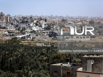 A general view is showing the rubble of destroyed buildings in Al-Zahra on the southern outskirts of Gaza City, on April 21, 2024, amid ongo...