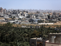 A general view is showing the rubble of destroyed buildings in Al-Zahra on the southern outskirts of Gaza City, on April 21, 2024, amid ongo...