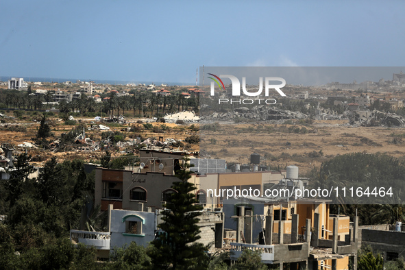 A general view is showing the rubble of destroyed buildings in Al-Zahra on the southern outskirts of Gaza City, on April 21, 2024, amid ongo...