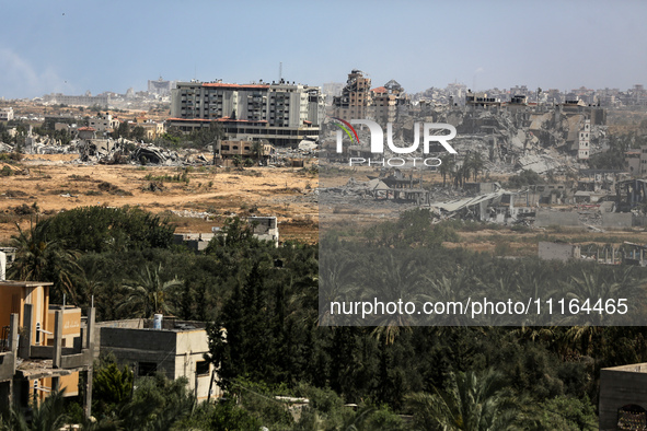 A general view is showing the rubble of destroyed buildings in Al-Zahra on the southern outskirts of Gaza City, on April 21, 2024, amid ongo...