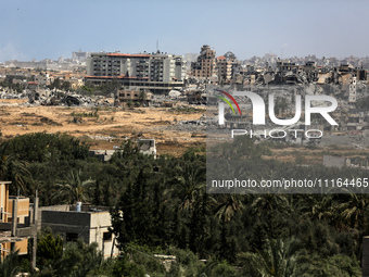 A general view is showing the rubble of destroyed buildings in Al-Zahra on the southern outskirts of Gaza City, on April 21, 2024, amid ongo...